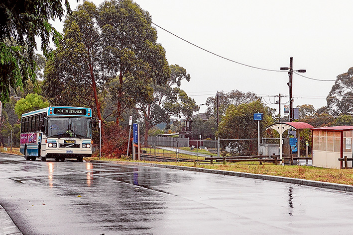 Stony Point Train Bus. This bus arrived at Leawarra Station around 15 minutes later than the train schedule, five minutes after it left the Blue Scope train went down the line.