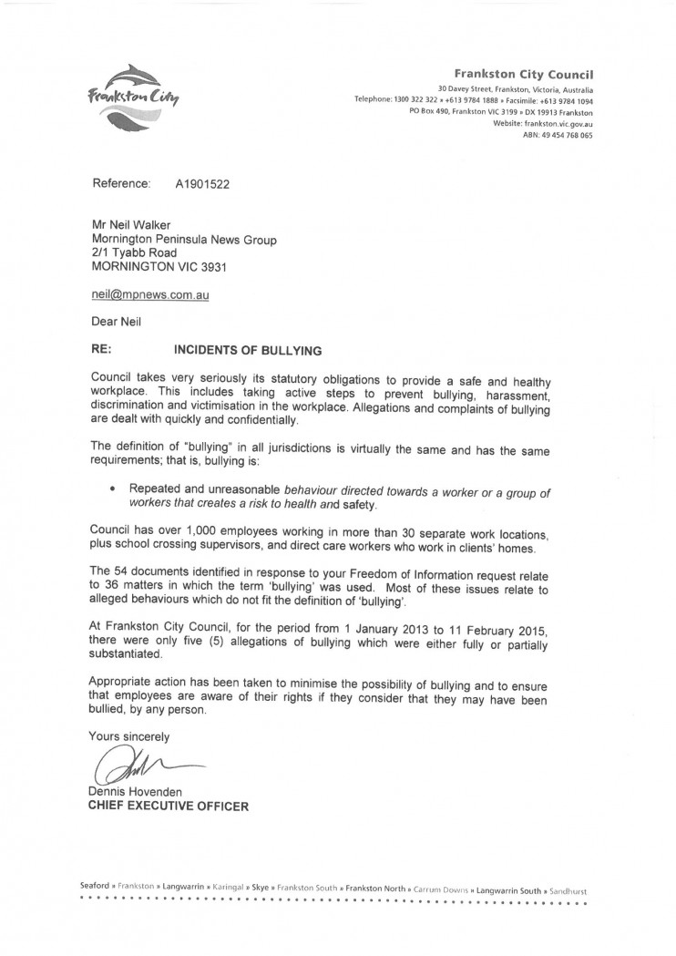 CEO letter re bullying