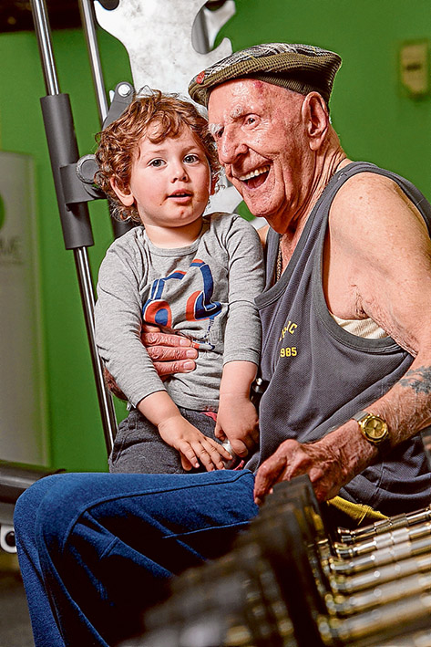 All smiles: George Waters, 93, with his great, great grandson Adrian looks back at a life worth living. Picture: Gary Sissons