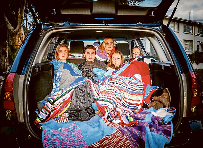 Cold comfort: Heather Dwyer, left, Breck Curtis, Ashleigh Dobson, Jade Bell and Stephanie Byrne will sleep out to highlight youth homelessness and raise money for Fusion Australia at a Sleep In Your Car fundraiser early next month. Picture: Yanni