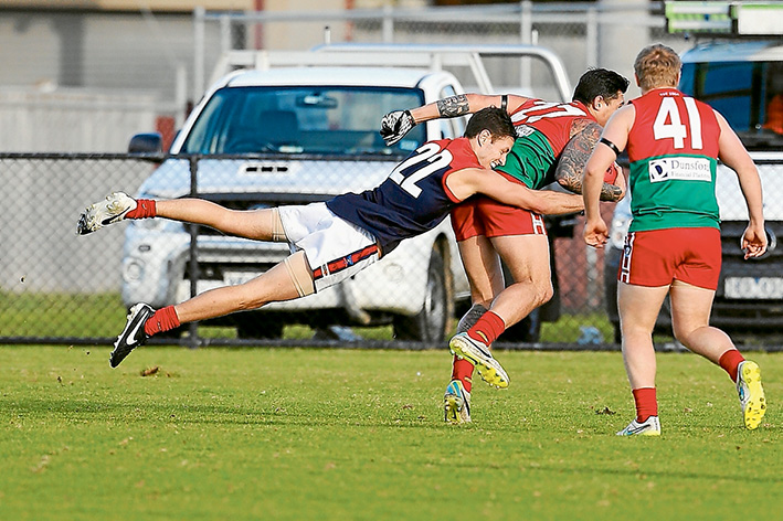 Redlegs manage to hold on: Despite Pines storming home, Mt Eliza won by eight points. Picture: Gary Bradshaw