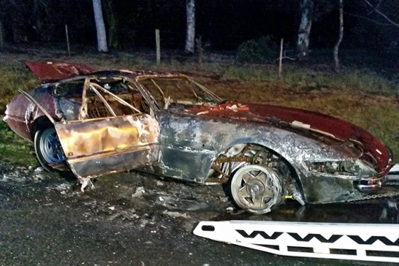 1st Ferrari torched in Gum Hill Drive Langwarrin. Photo supplied.