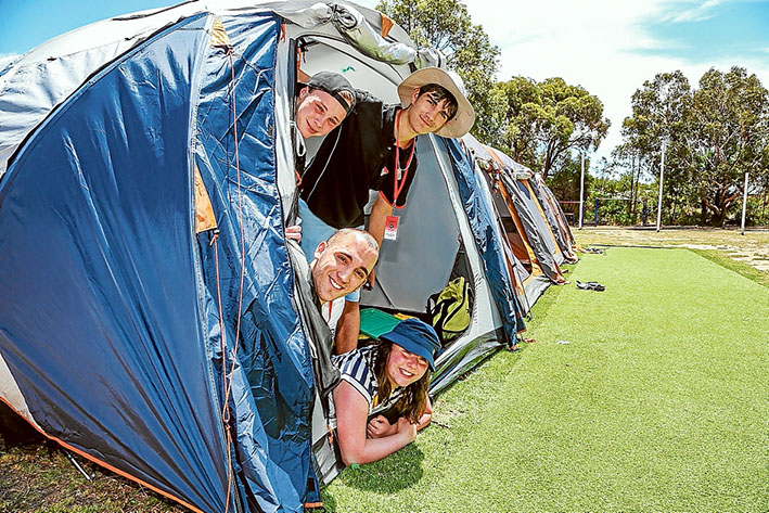 In the tent: Jacob Plummer, of Frankston and Zach Remy, of Cranbourne West, with Josh Silva, of Pakenham and Chloe Hart, of Frankston.