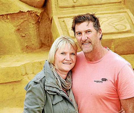 Exhibition success: King and queen of the sand castles Sharon and Peter Redmond’s sand sculpting exhibition draws thousands of visitors to Frankston. Picture: Keith Platt
