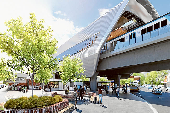 Sky’s no limit: An artist’s impression of an elevated rail line section proposed for the Cranbourne-Pakenham line. Picture: Level Crossings Authority