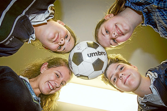On the heads: Clockwise from top left;  Cailiosa, Isabella, Sienna and Isabella enjoy sports programs as part of the Aspendale Gardens Youth Initiative program. Picture: Gary Sissons
