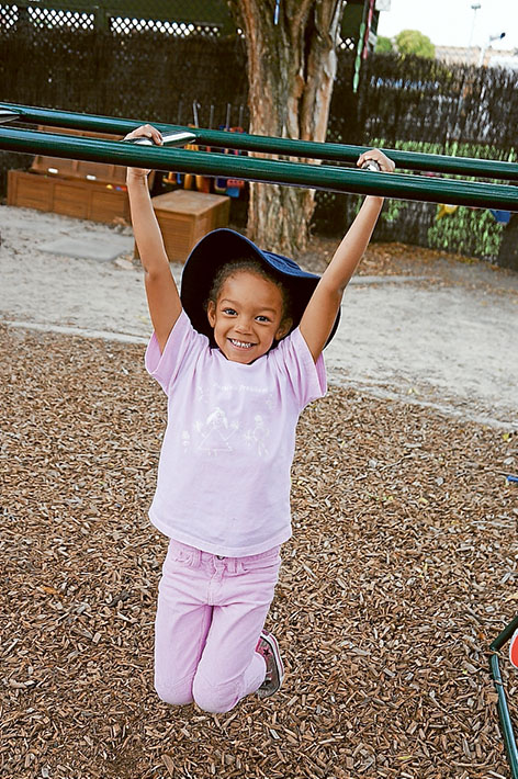 Swing when you’re winning: Lily, 5, rapt with funding for Parkdale Preschool.