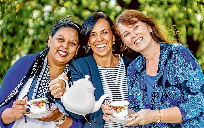 Three for tea: Lorraine Bradford, left, Maddie Race and Christine Rolfe get ready for Australia’s Biggest Morning Tea at Chelsea Heights. Picture: Yanni
