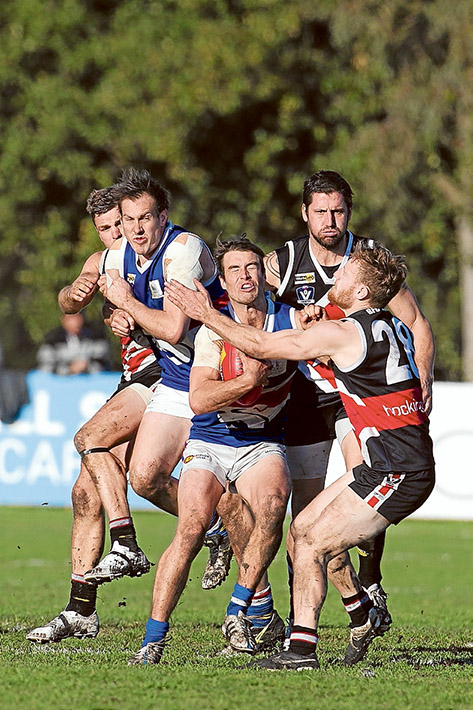 Shark attack: Mornington could not hold back Bonbeach who ran out 14 point winners.  Picture: Scott Memery