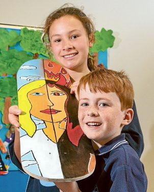 Parkdale Primary School Art Show. L-R Alex (Grade 6 Art Captain) and Ben (Prep).