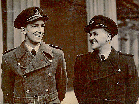 Keith (on the right) at Buckingham Palace, May 1944 with with pilot, Flt.Lt. P.A.F Hawkin, who also received the DFM.