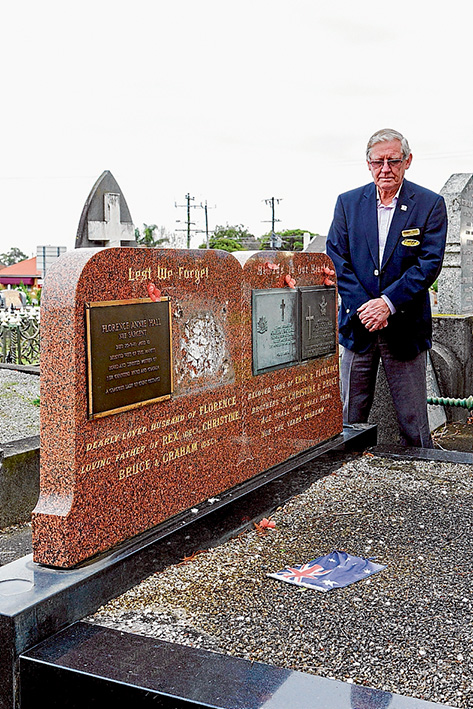 Sorry for families: Frankston RSL president Kevin Hillier inspects the damage done to gravestones at Frankston cemetery. Picture: Gary Sissons