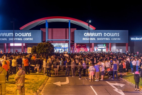 A large crowd gathered at Carrum Downs Regional Shopping Centre. The outpouring of support from the community was evident. Picture: Gary Sissons