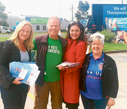 Carrum candidates: Ex-Carrum Liberal MP Donna Bauer, left, Greens candidate Henry Kelsall and Carrum Labor MP Sonya Kilkenny during last year’s election campaign.