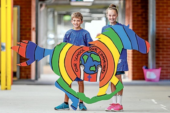 Mane attraction ST Louis de Montfort’s pupils Mason and Ella proudly display artwork to be installed for display at Aspendale train station as part of a project aimed at discouraging graffiti.