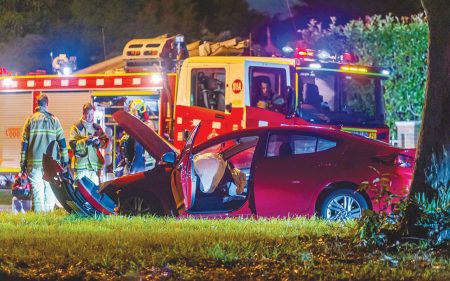 THE aftermath of a car crash on Cranbourne-Frankston Road overnight between 25 and 26 April. Picture: Gary Sissons