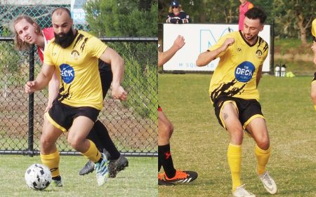 Table toppers: Seaford United’s Naseer Mohammad (left) and Michael Nobbs who both scored against Casey Panthers last weekend. Pictures: Darryl Kennedy