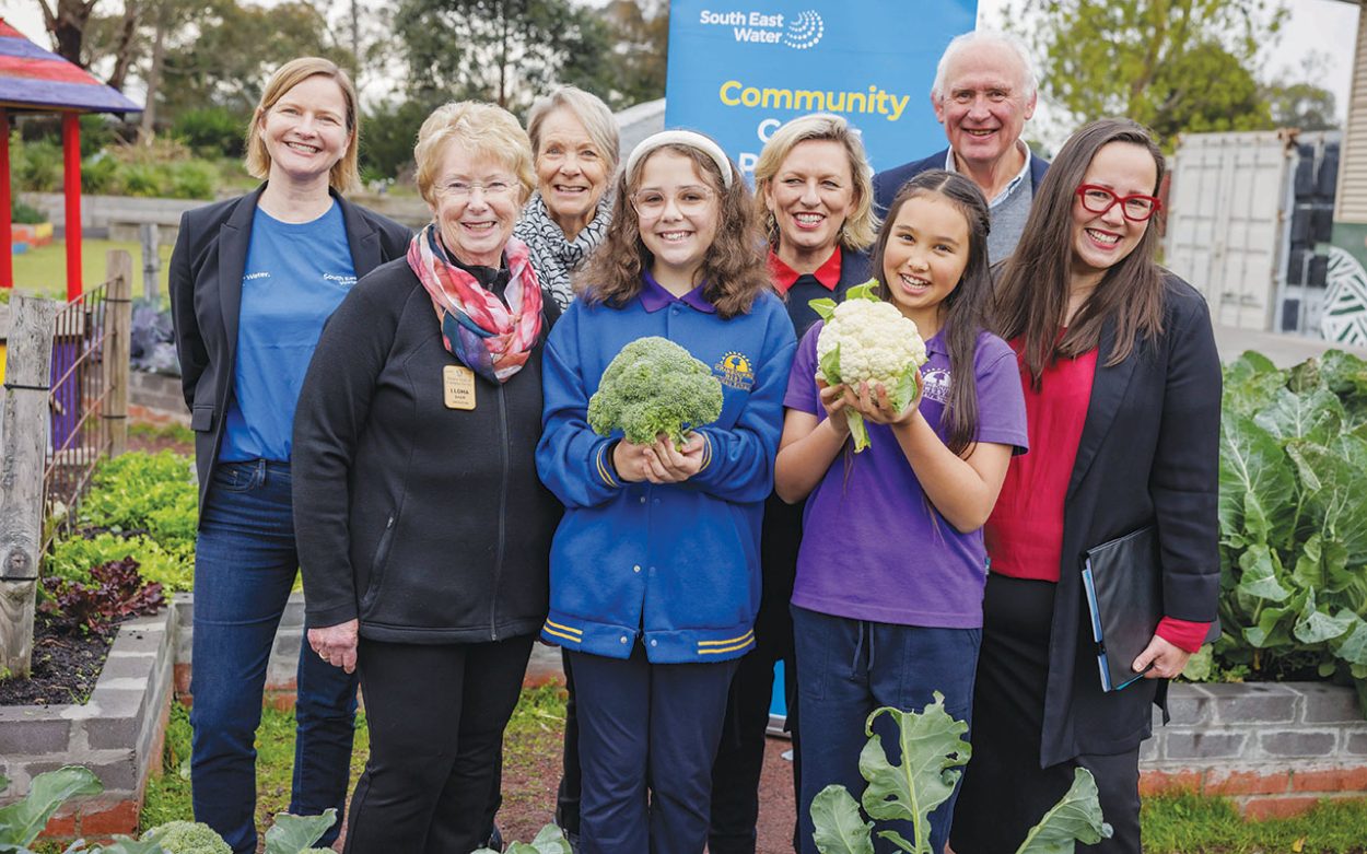 SOUTH East Water managing director Lara Olsen, Cranbourne MP Pauline Richards, water minister Harriet Shing, and representatives from community grant recipients Rotary Club of Cranbourne and Cranbourne West Primary School. Picture: Supplied