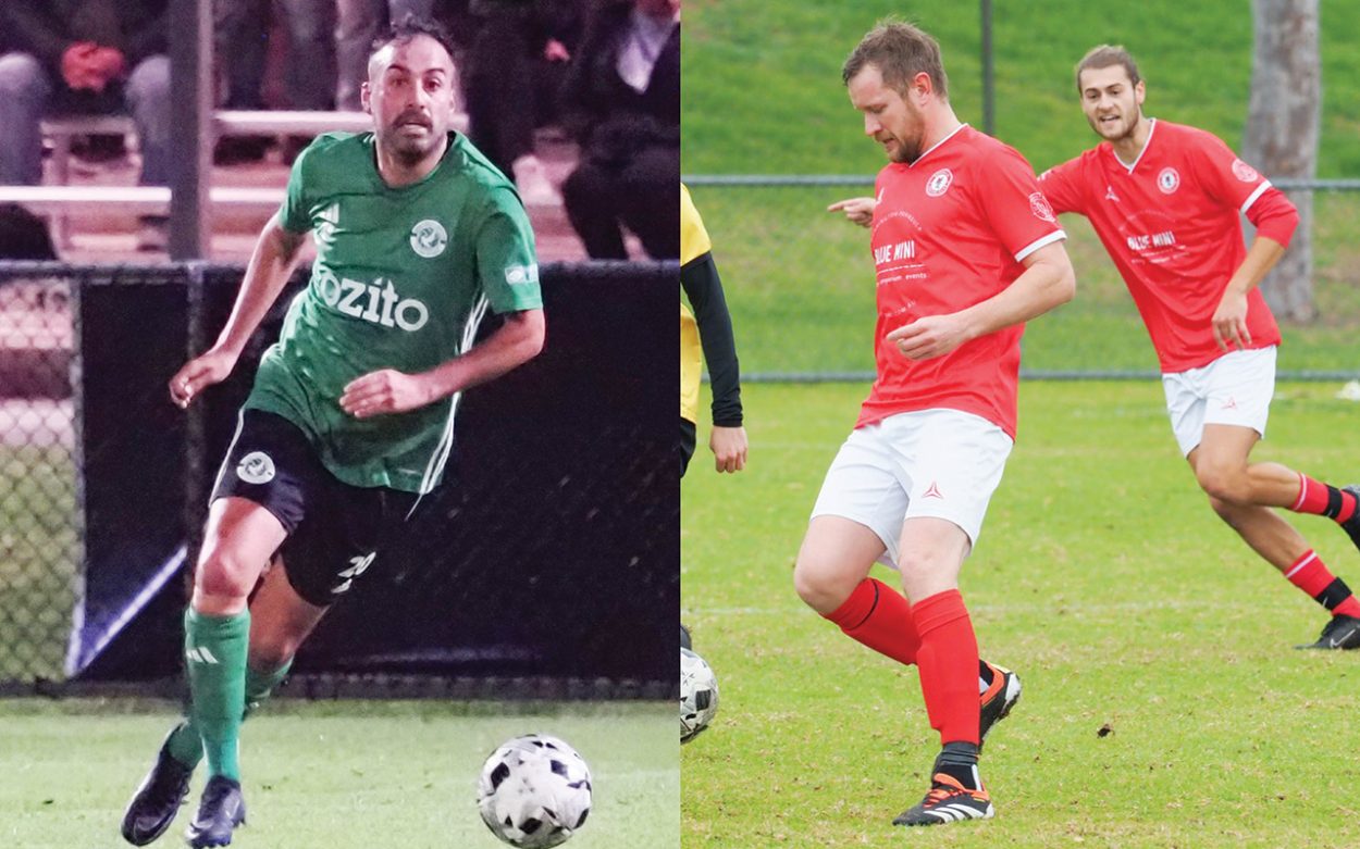 Buddies: Andy Jerez (left) in action for Doveton and Rosebud defender Dougie Cunnison who was instrumental in Jerez’s move. Pictures: Darryl Kennedy
