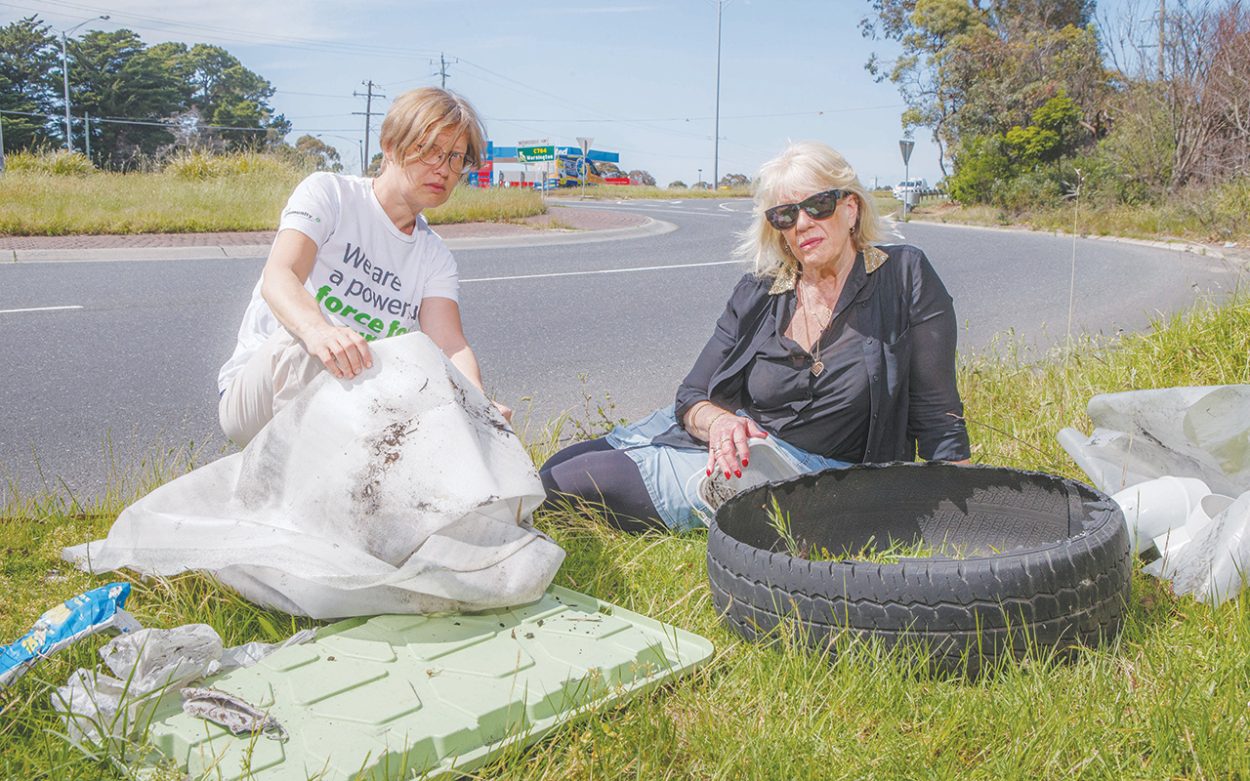 MARIA Remova and Sue Miles pick up litter in Baxter. Picture: Gary Sissons