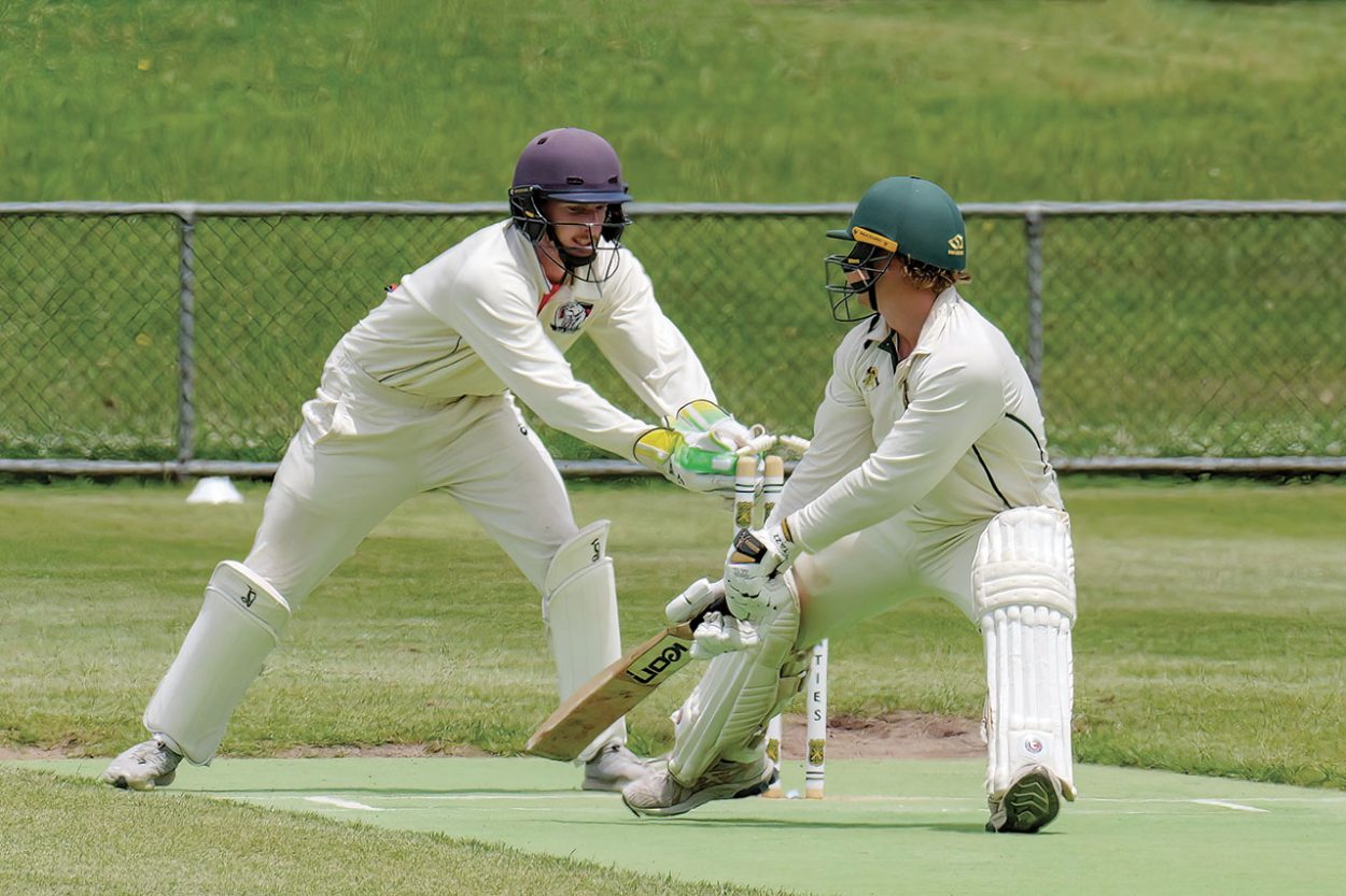 Bail out: Mt Eliza's Jean-Luc Talbot is stumped by Mornington's Charlie Parker on day two of their clash. Picture: Paul Churcher